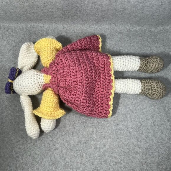 Amigurumi Rabbit 18” Crochet Esther Bunny Easter Decor Pink Yellow Handmade - Picture 8 of 11